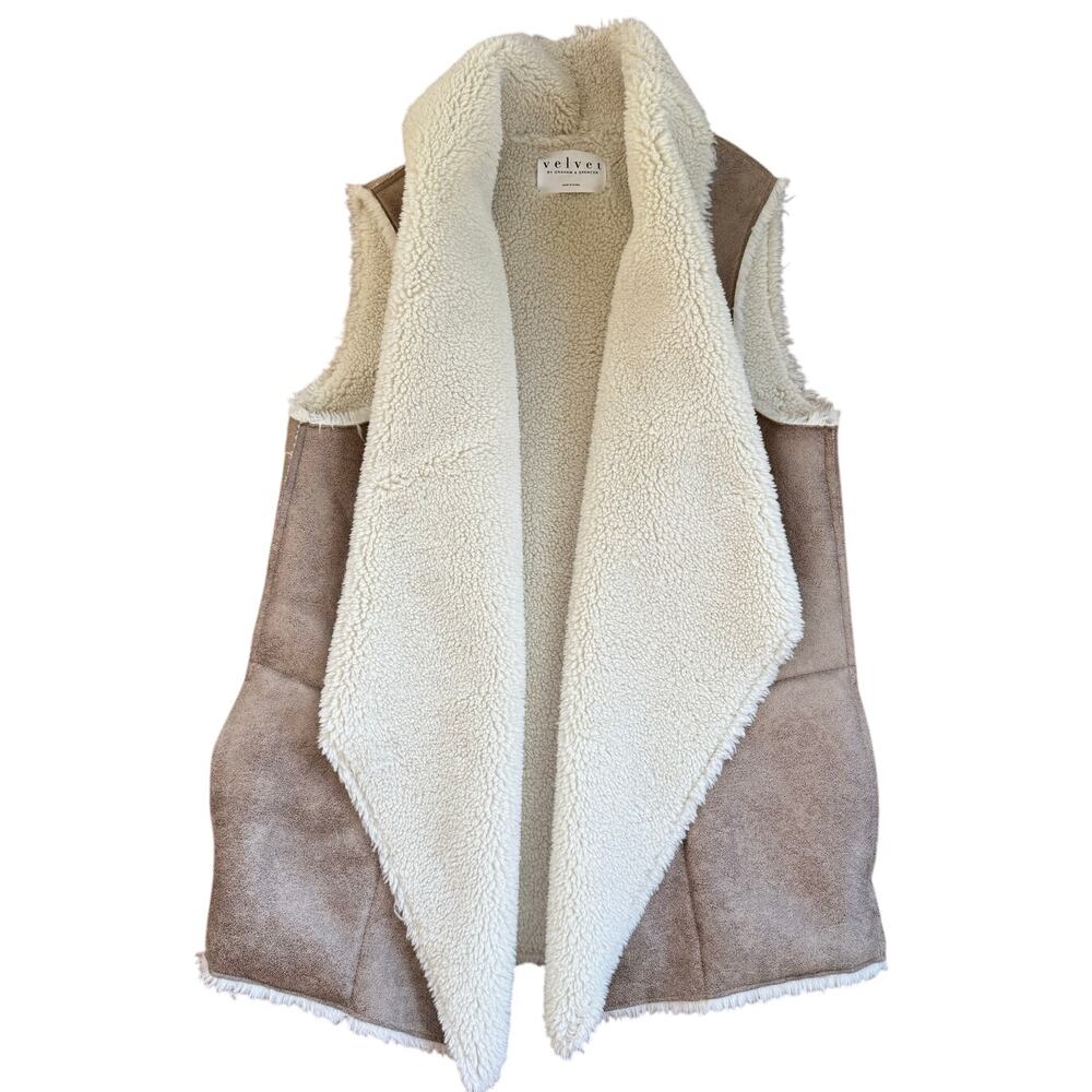 Velvet by Graham & Spencer Faux Fur Suede Open Front Vest Size L